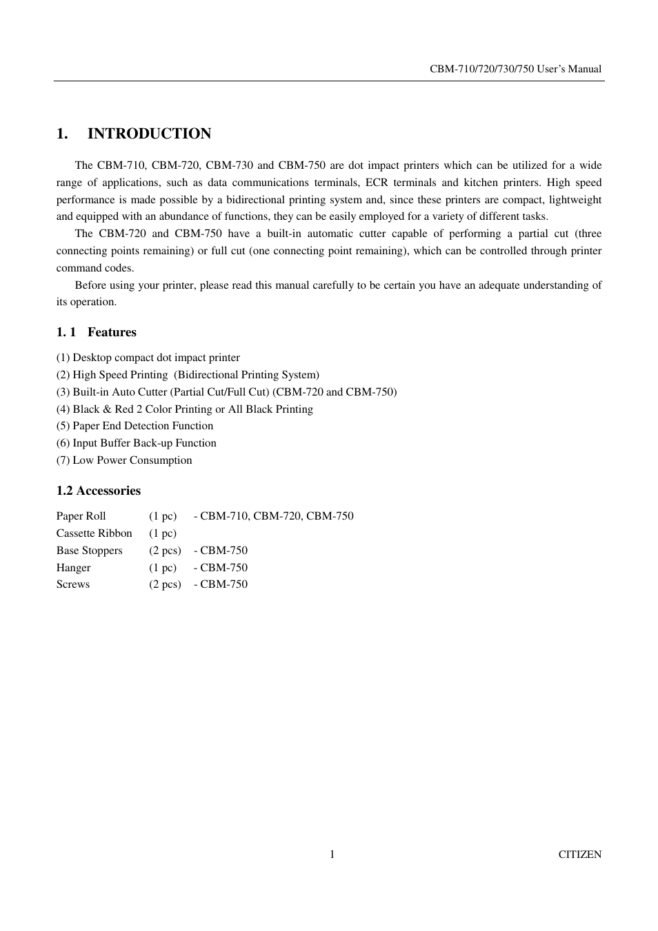 Introduction | Citizen Systems CBM-720 User Manual | Page 7 / 81