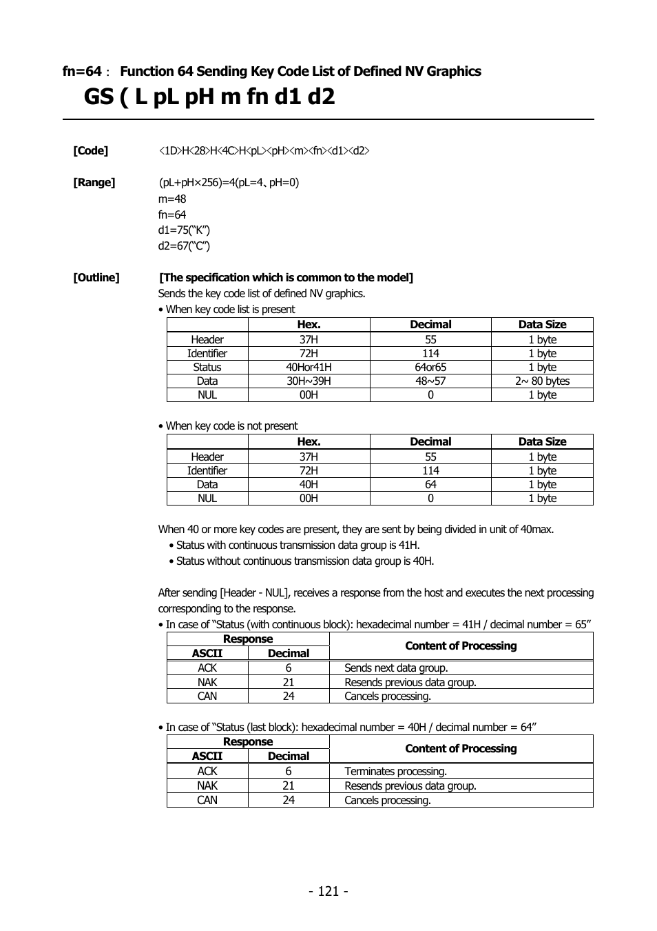 Function64, Gs ( l pl ph m fn d1 d2 | Citizen Systems BD2-2220 User Manual | Page 121 / 312