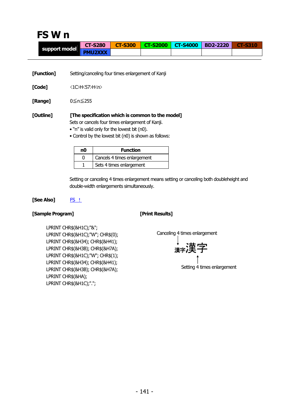 Fs w n, Fs w | Citizen Systems BD2-2220 User Manual | Page 141 / 312