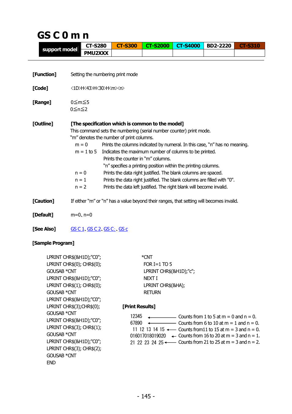 Gs c 0 m n, Gs c 0 | Citizen Systems BD2-2220 User Manual | Page 145 / 312