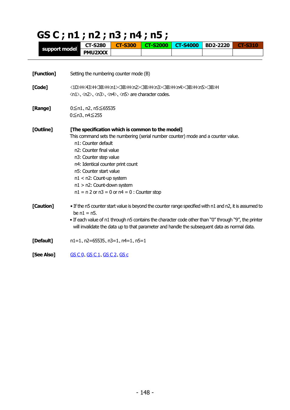 Gs c ; n1 ; n2 ; n3 ; n4 ; n5, Gs c | Citizen Systems BD2-2220 User Manual | Page 148 / 312