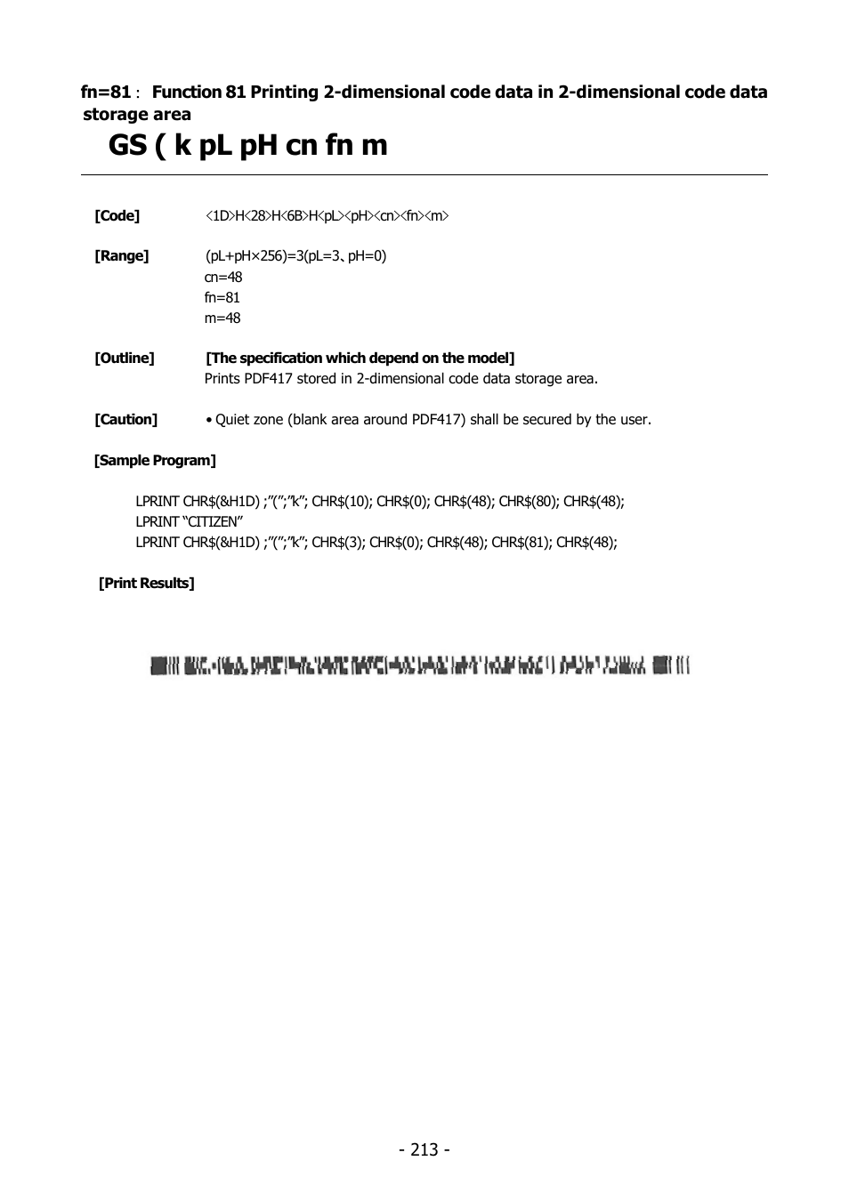 Function81, Gs ( k pl ph cn fn m | Citizen Systems BD2-2220 User Manual | Page 213 / 312