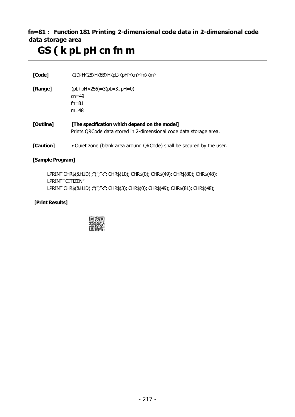 Function181, Gs ( k pl ph cn fn m | Citizen Systems BD2-2220 User Manual | Page 217 / 312