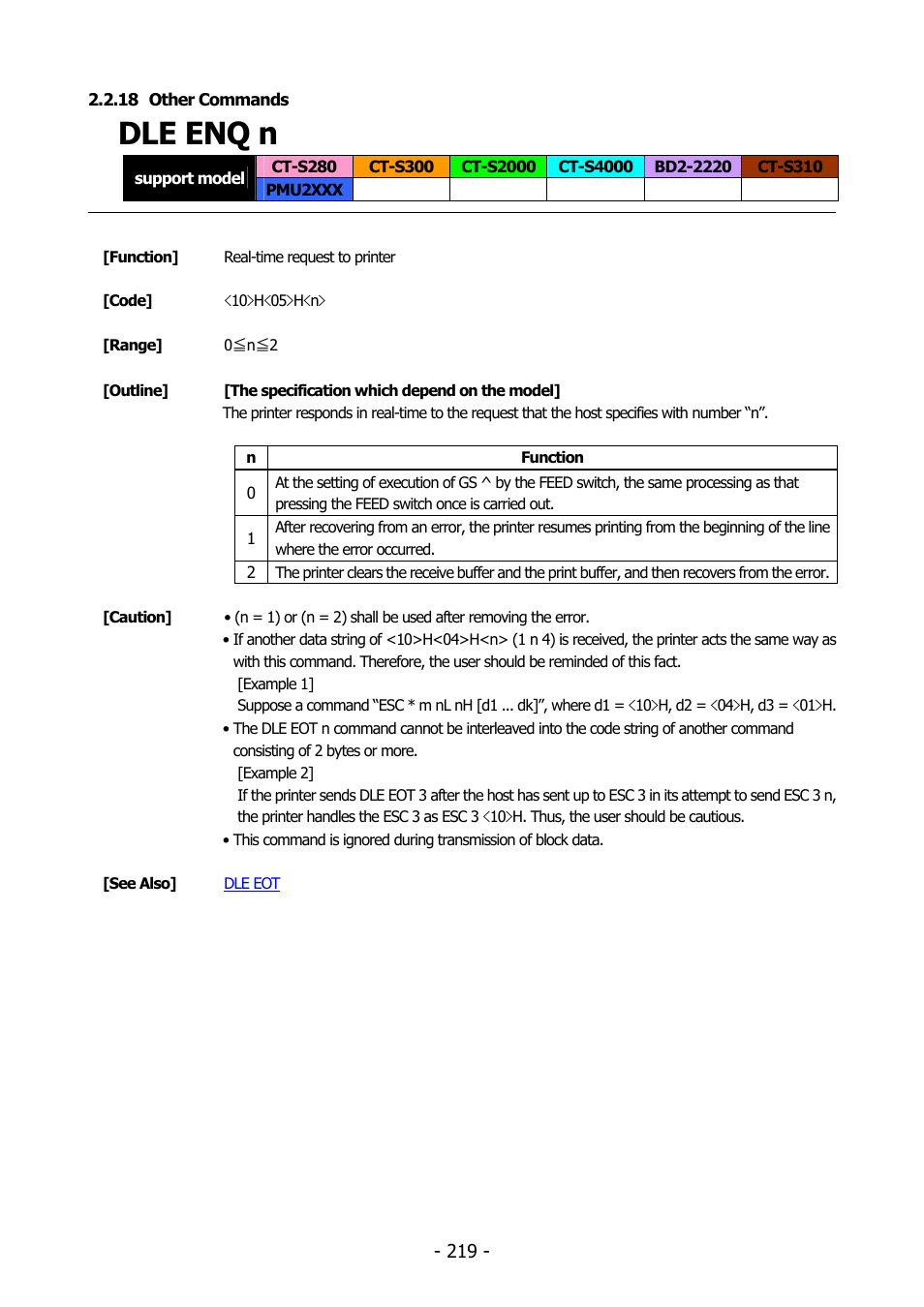 18 other commands, Dle enq n, Dle enq | Citizen Systems BD2-2220 User Manual | Page 219 / 312