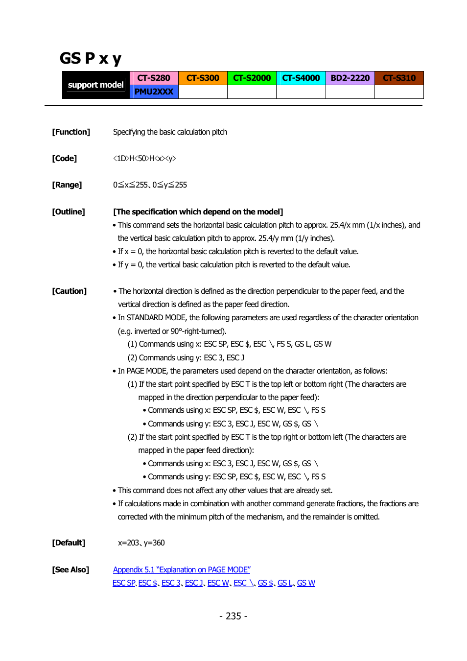 Gs p x y, Gs p | Citizen Systems BD2-2220 User Manual | Page 235 / 312