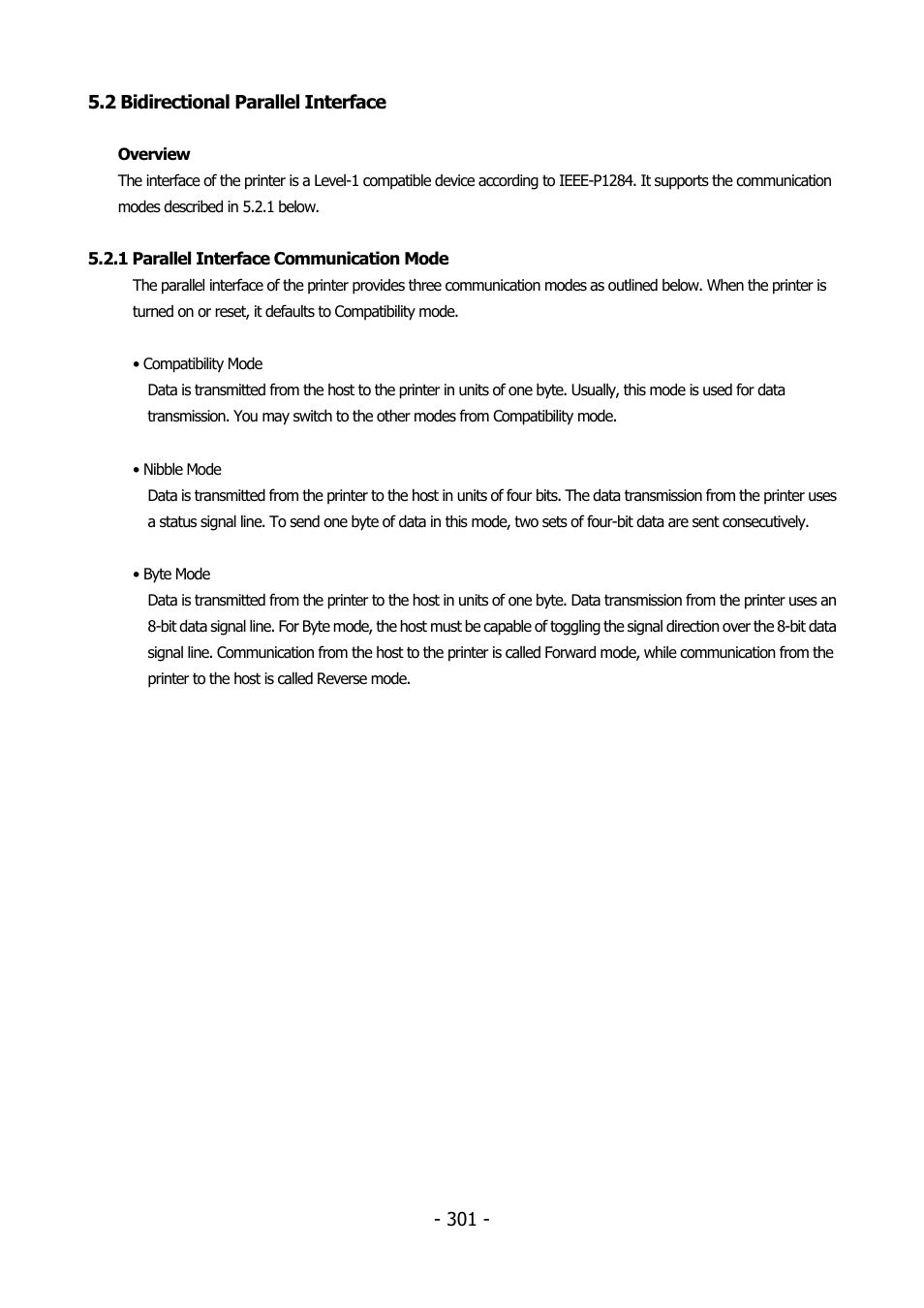 2 bidirectional parallel interface, 1 parallel interface communication mode, Idirectional | Arallel, Nterface | Citizen Systems BD2-2220 User Manual | Page 301 / 312