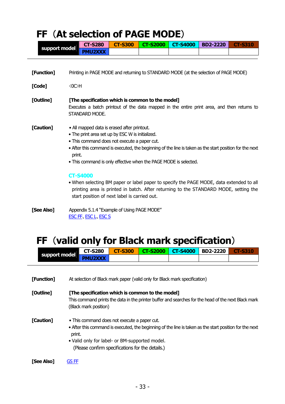 Ff （valid only for black mark specification, Ff （ at selection of page mode, Ff （ valid only for black mark specification | Citizen Systems BD2-2220 User Manual | Page 33 / 312