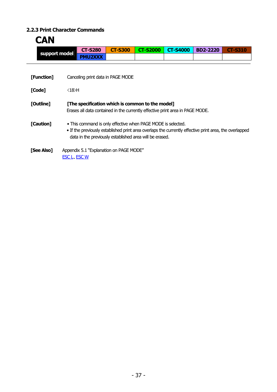 3 print character commands | Citizen Systems BD2-2220 User Manual | Page 37 / 312