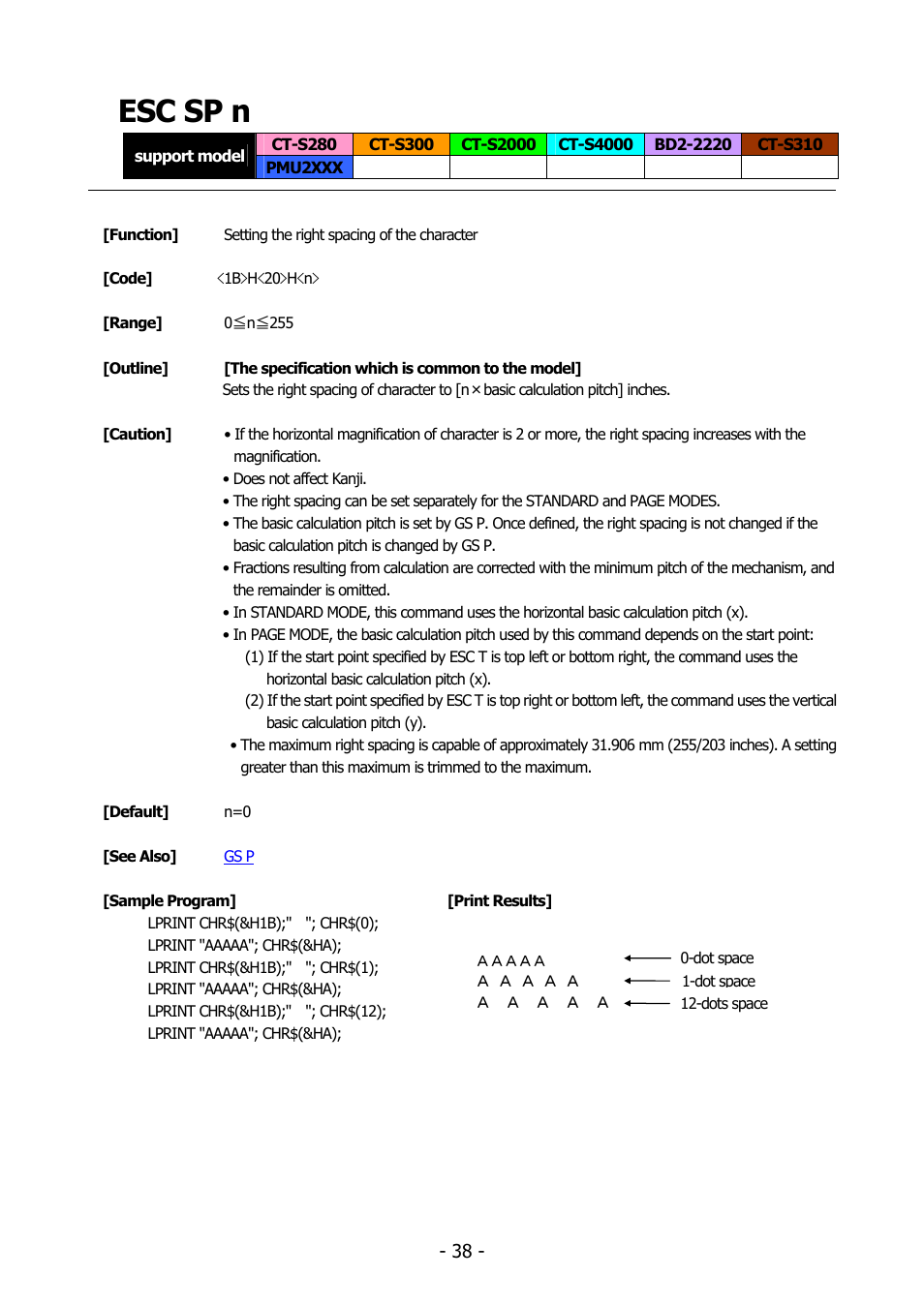 Esc sp n, Esc sp | Citizen Systems BD2-2220 User Manual | Page 38 / 312