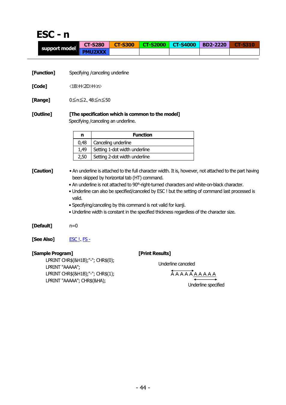 Esc - n | Citizen Systems BD2-2220 User Manual | Page 44 / 312