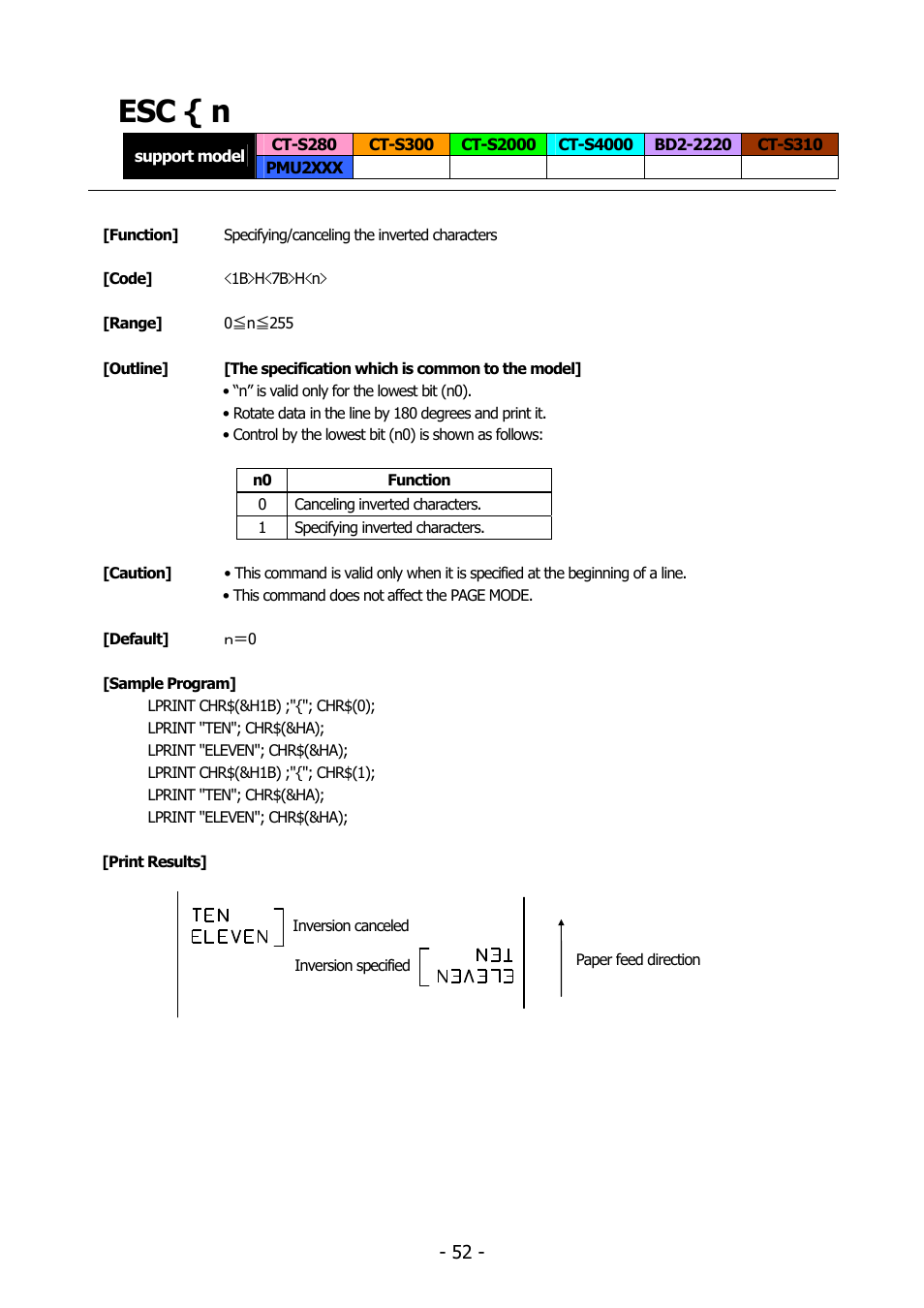 Esc { n | Citizen Systems BD2-2220 User Manual | Page 52 / 312