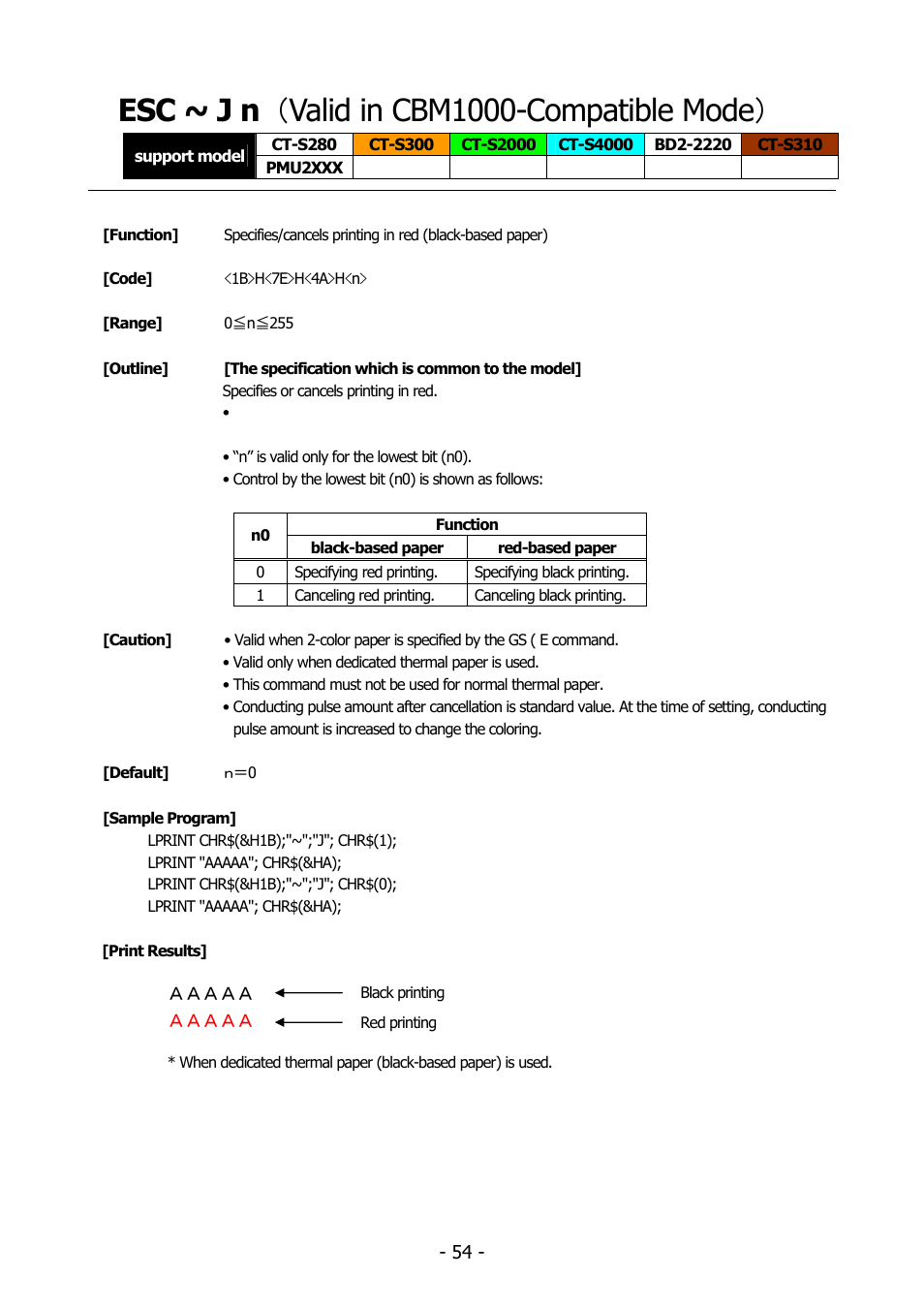 Esc ~ j n （valid in cbm1000-compatible mode, Esc ~ j n （ valid in cbm1000-compatible mode, Esc ~ j | Citizen Systems BD2-2220 User Manual | Page 54 / 312