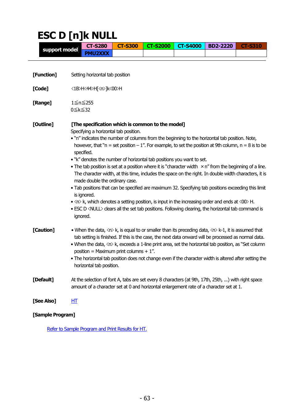 Esc d [n]k null, Esc d | Citizen Systems BD2-2220 User Manual | Page 63 / 312