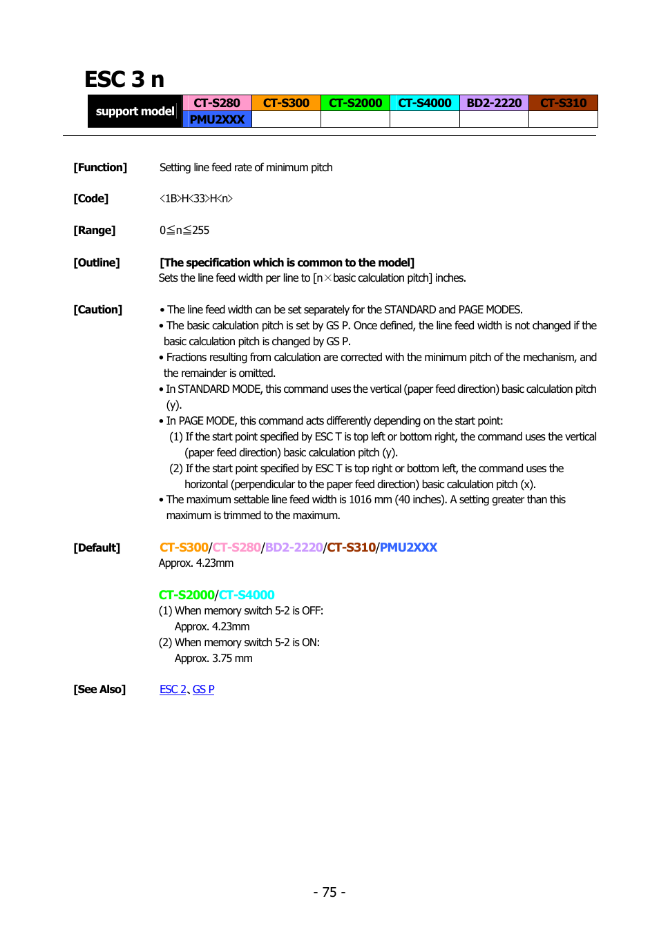 Esc 3 n, Esc 3 | Citizen Systems BD2-2220 User Manual | Page 75 / 312