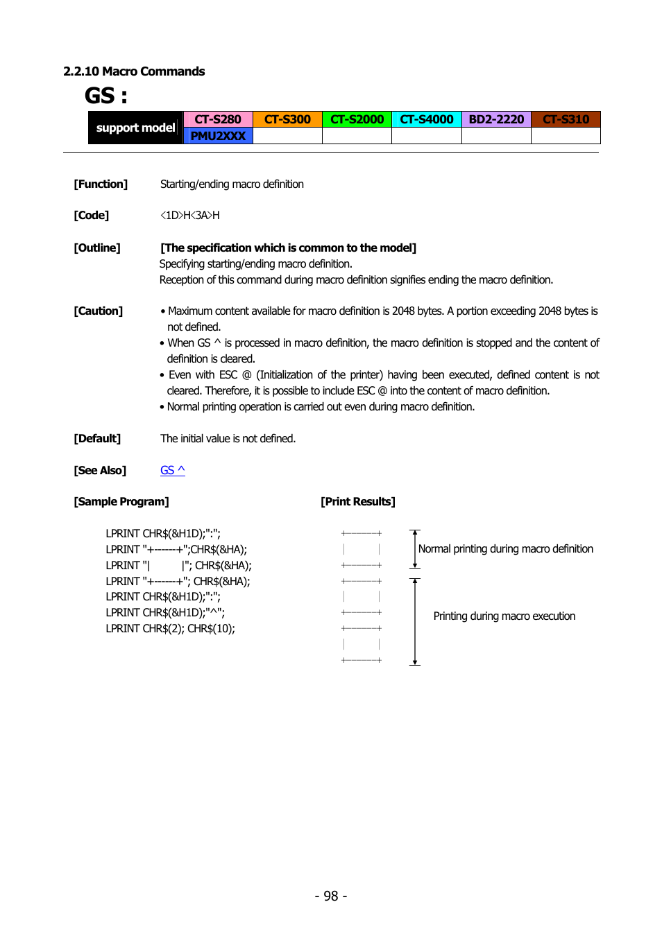 10 macro commands | Citizen Systems BD2-2220 User Manual | Page 98 / 312