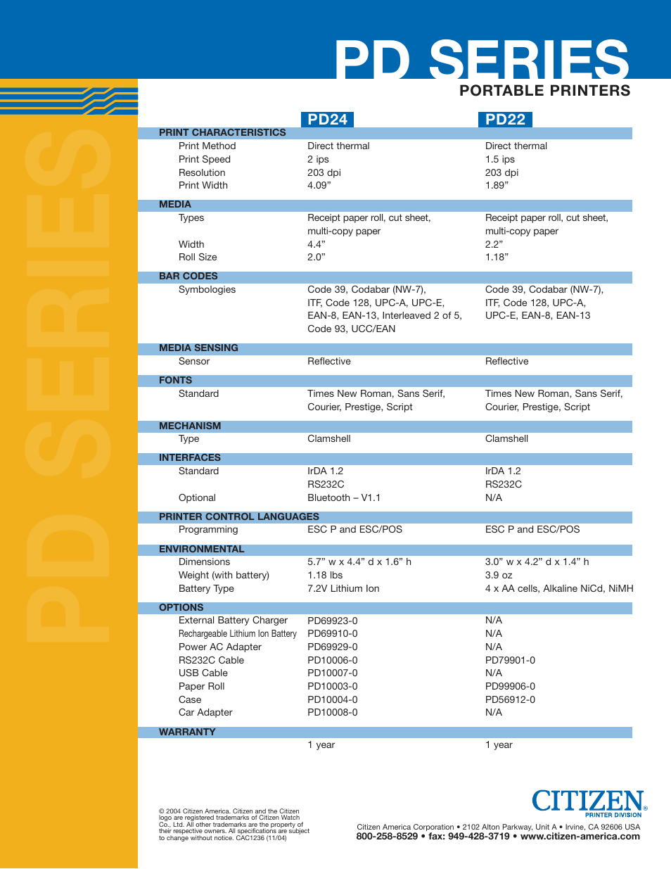 Pd series | CITIZEN PD 22 User Manual | Page 2 / 2