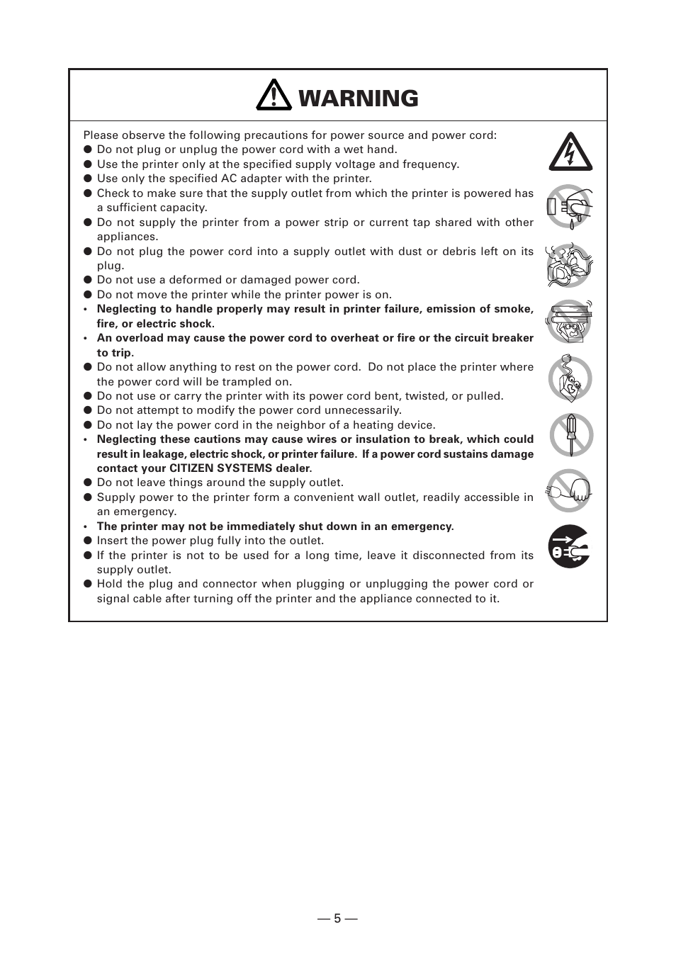 Warning | Citizen Systems CT-S280 User Manual | Page 10 / 136