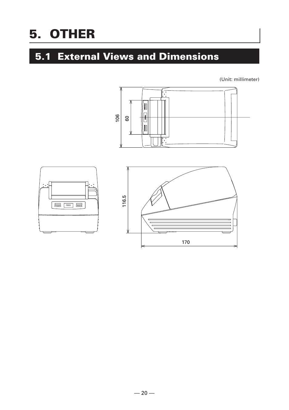 Other, 1 external views and dimensions | Citizen Systems CT-S280 User Manual | Page 25 / 136