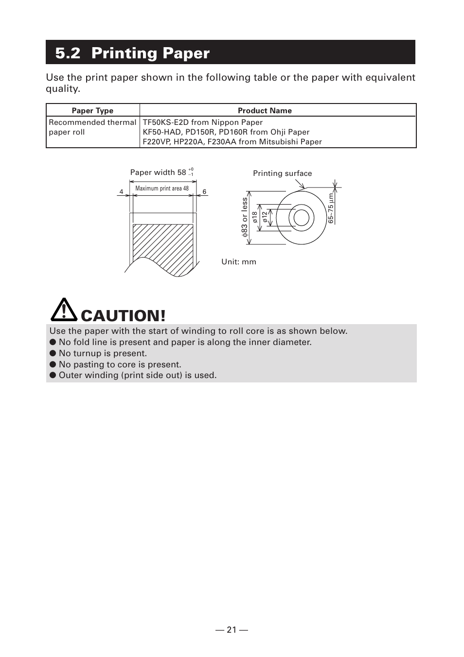 2 printing paper, Caution | Citizen Systems CT-S280 User Manual | Page 26 / 136