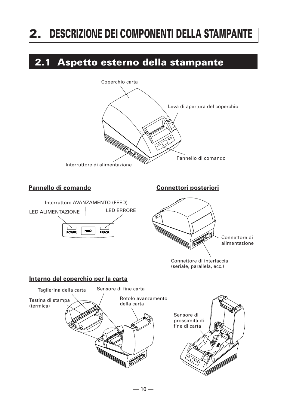 Spiegazione dei componenti della stampante, 1 aspetto esterno della stampante, Descrizione dei componenti della stampante | Citizen Systems CT-S280 User Manual | Page 93 / 136