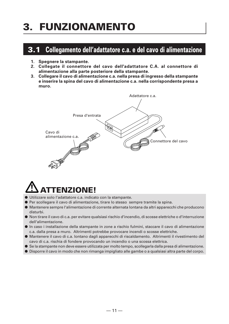 Funzionamento, Attenzione | Citizen Systems CT-S280 User Manual | Page 94 / 136