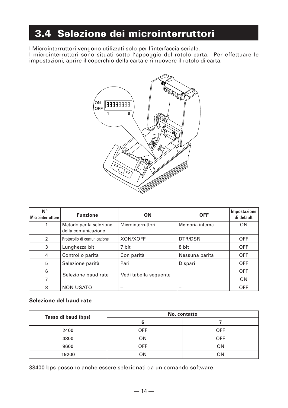 4 regolazione del contatto dip, 4 selezione dei microinterruttori | Citizen Systems CT-S280 User Manual | Page 97 / 136