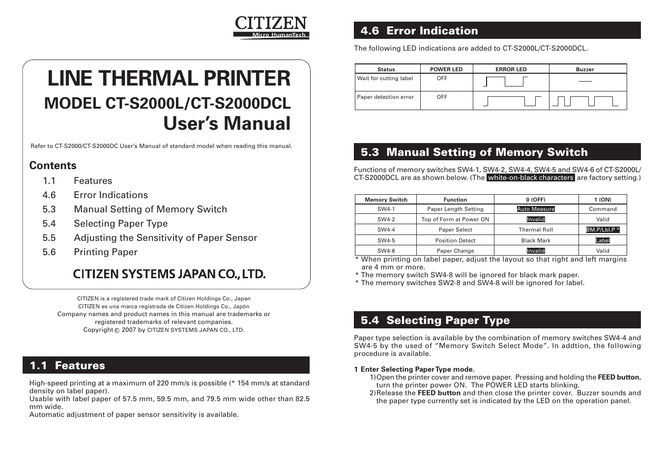 Citizen Systems CT-S2000DCL User Manual | 3 pages