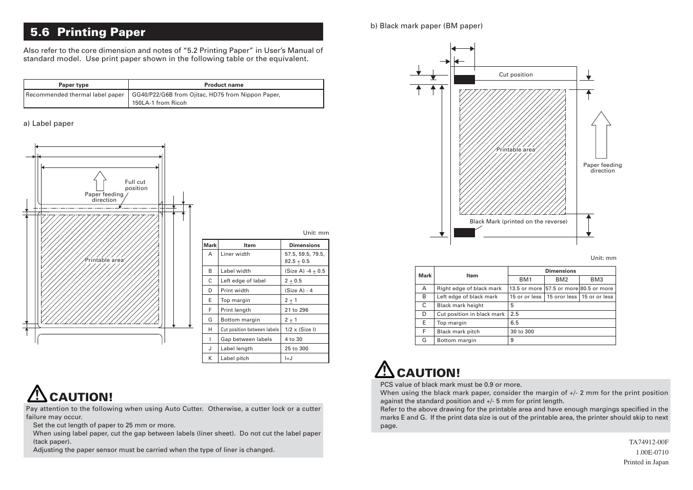 6 printing paper, Caution | Citizen Systems CT-S2000DCL User Manual | Page 3 / 3