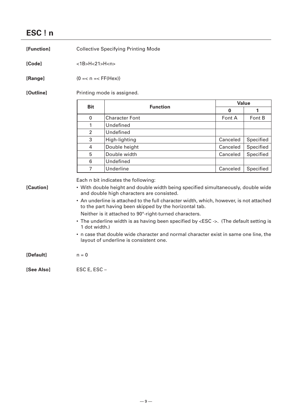 Esc ! n | Citizen Systems Model CMP-10 User Manual | Page 11 / 80