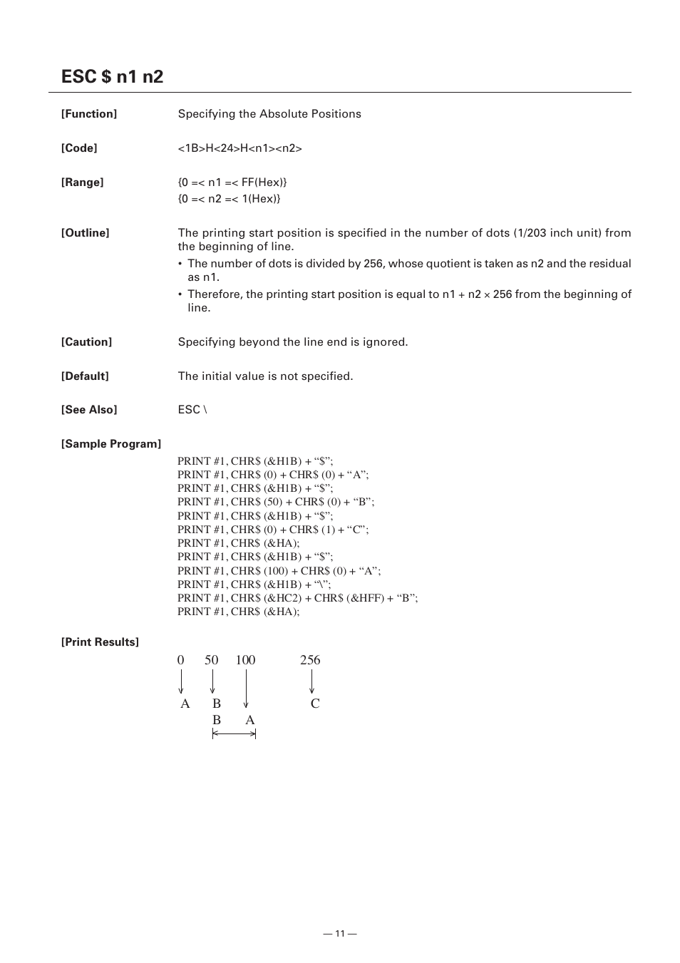 Esc $ n1 n2 | Citizen Systems Model CMP-10 User Manual | Page 13 / 80