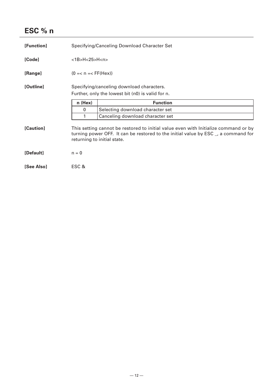 Esc % n | Citizen Systems Model CMP-10 User Manual | Page 14 / 80