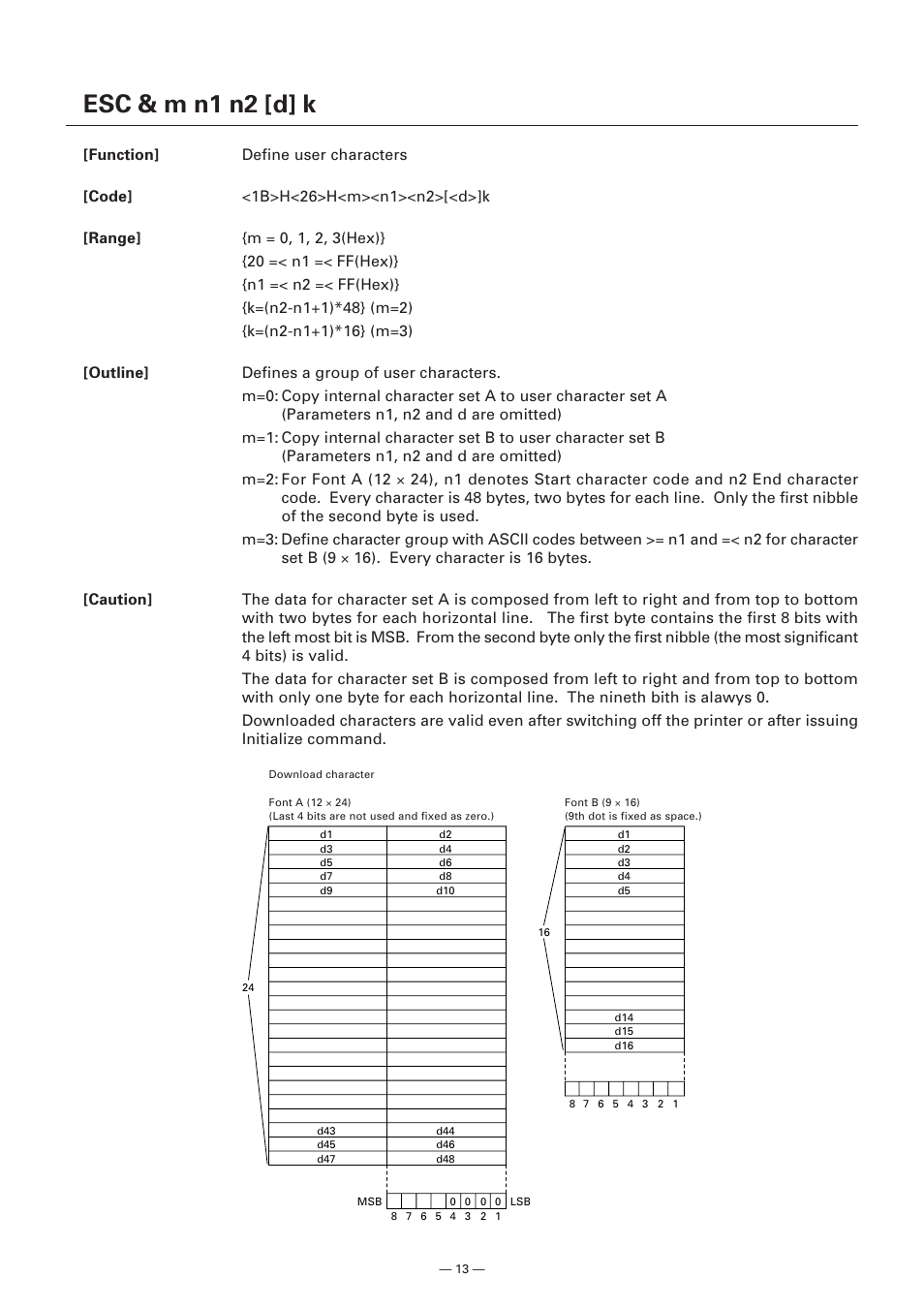 Esc & m n1 n2 [d] k | Citizen Systems Model CMP-10 User Manual | Page 15 / 80