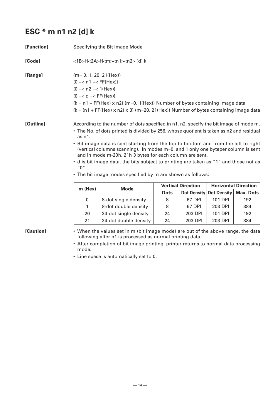 Esc * m n1 n2 [d] k | Citizen Systems Model CMP-10 User Manual | Page 16 / 80