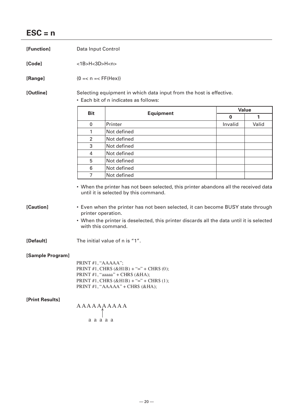 Esc = n | Citizen Systems Model CMP-10 User Manual | Page 22 / 80