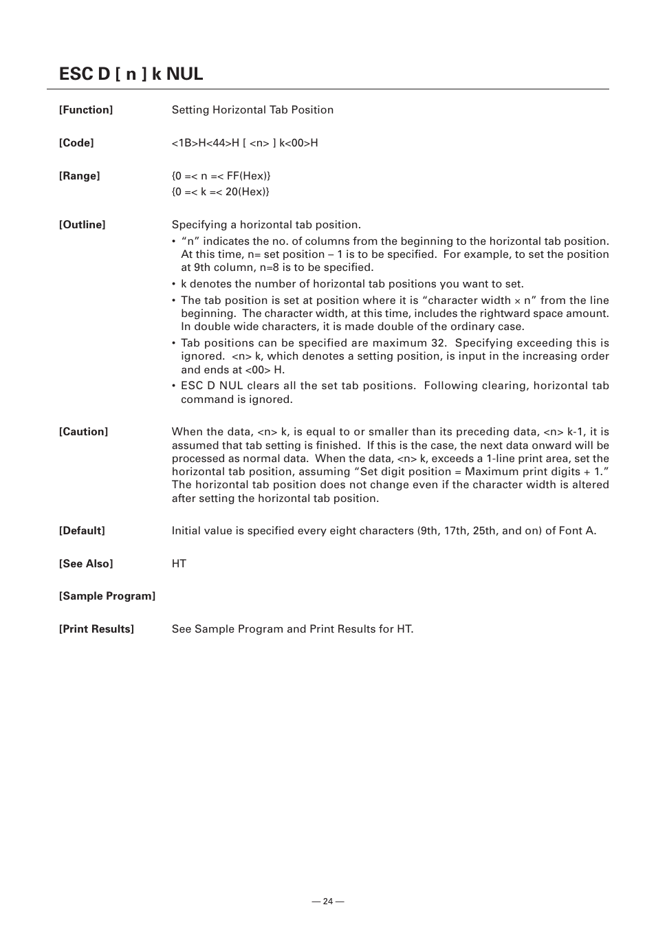 Esc d [ n ] k nul | Citizen Systems Model CMP-10 User Manual | Page 26 / 80