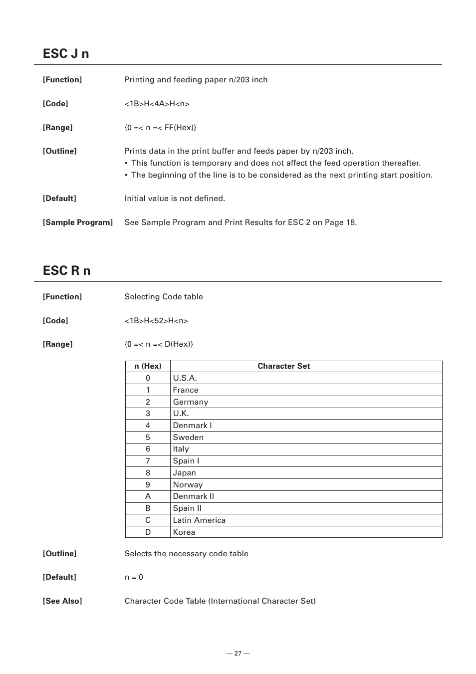 Esc j n, Esc r n | Citizen Systems Model CMP-10 User Manual | Page 29 / 80