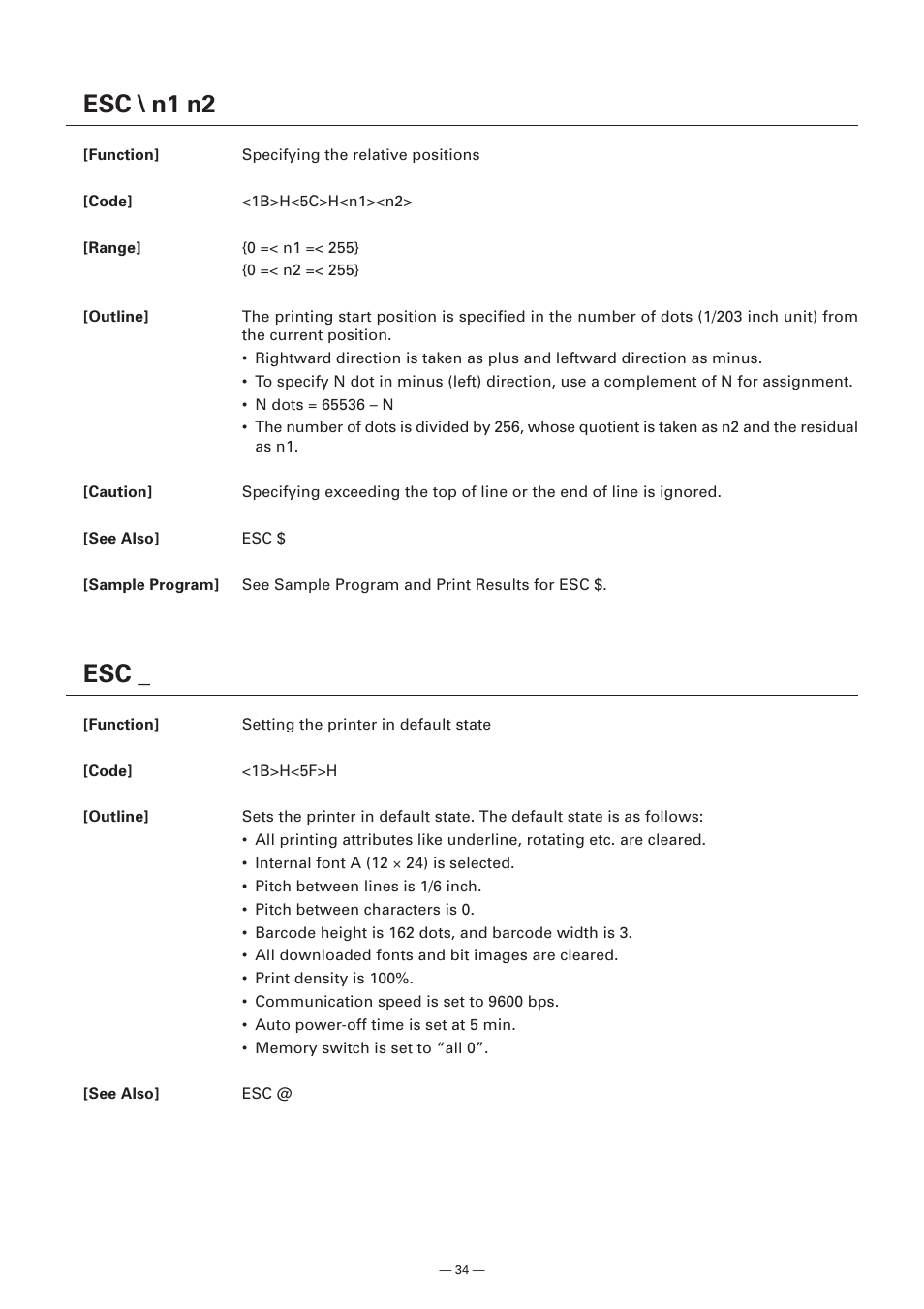 Esc \ n1 n2 | Citizen Systems Model CMP-10 User Manual | Page 36 / 80