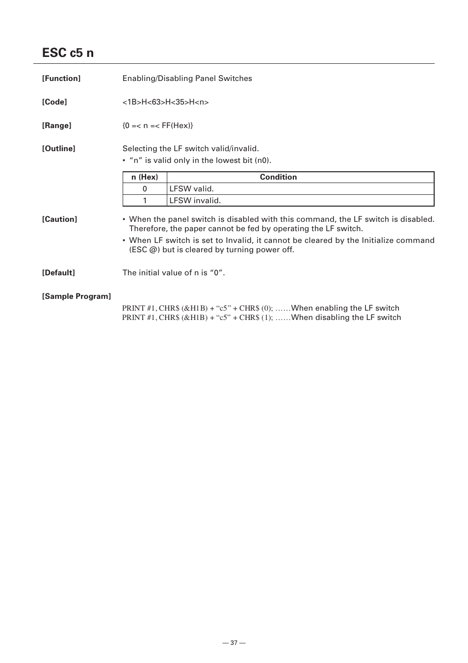 Esc c5 n | Citizen Systems Model CMP-10 User Manual | Page 39 / 80