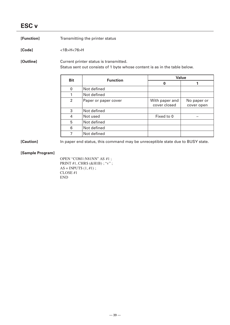 Esc v | Citizen Systems Model CMP-10 User Manual | Page 41 / 80