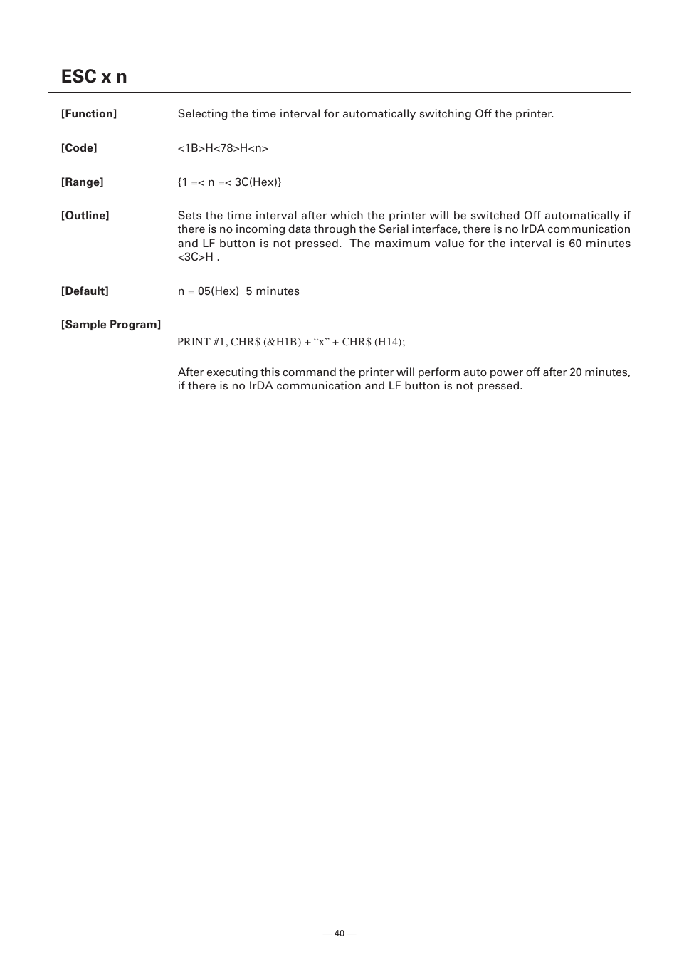 Esc x n | Citizen Systems Model CMP-10 User Manual | Page 42 / 80