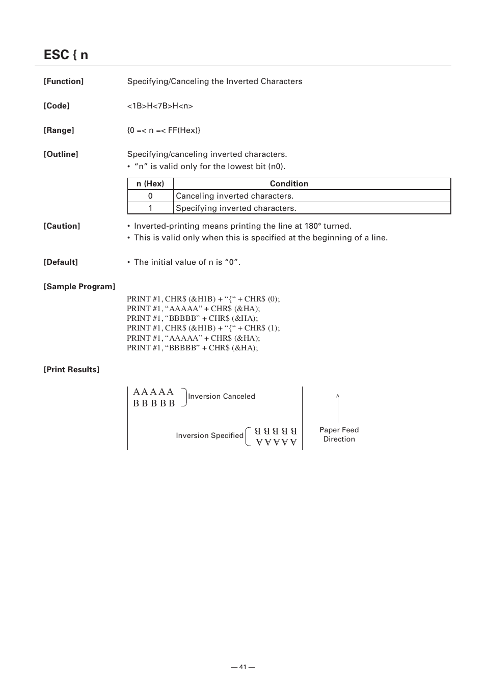 Esc { n | Citizen Systems Model CMP-10 User Manual | Page 43 / 80