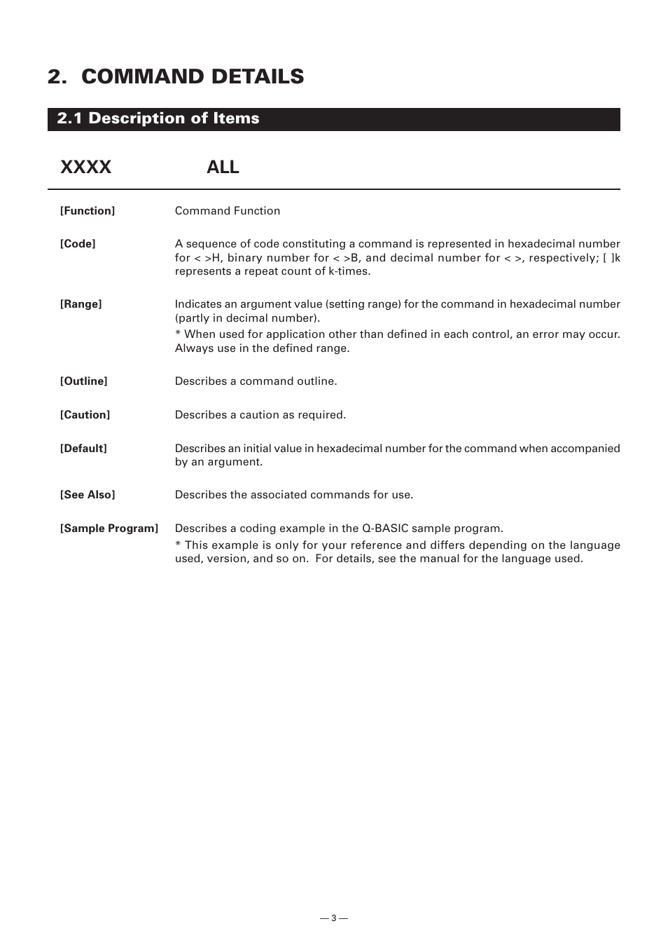 Command details, 1 description of items | Citizen Systems Model CMP-10 User Manual | Page 5 / 80