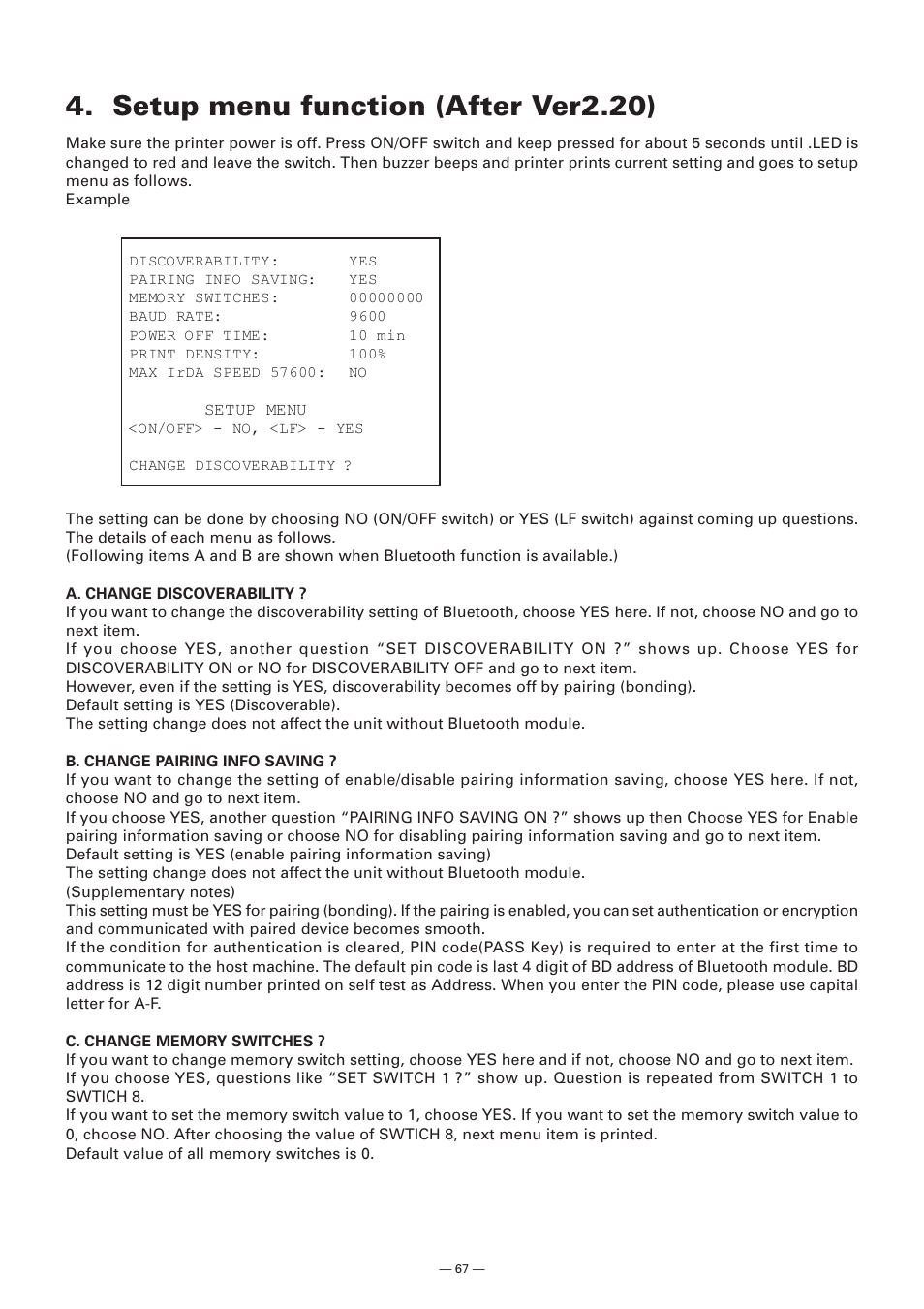 Setup menu function (after ver2.20) | Citizen Systems Model CMP-10 User Manual | Page 69 / 80