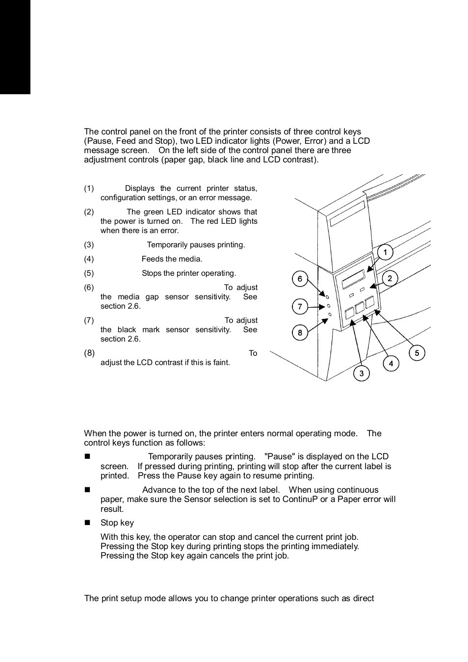 Chapter 2 – the control panel, 1 control panel, 2 normal operating mode | 3 printer setup mode | Citizen Systems CLP 6002 User Manual | Page 12 / 26