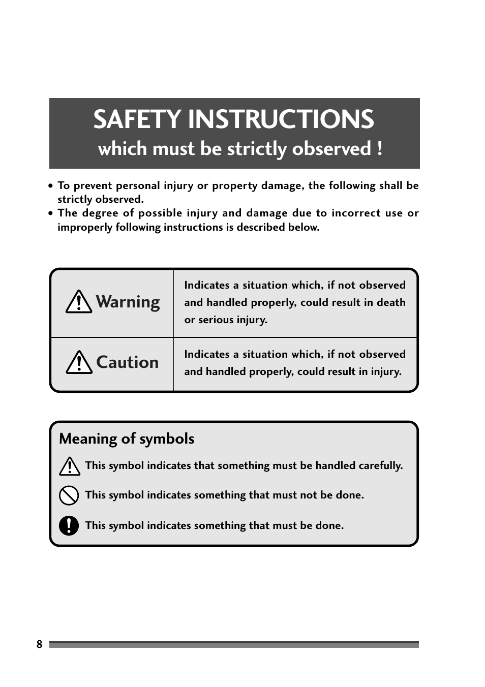 Safety instructions, Which must be strictly observed, Caution warning | Meaning of symbols | Citizen Systems Citizen CD-S500 User Manual | Page 10 / 220