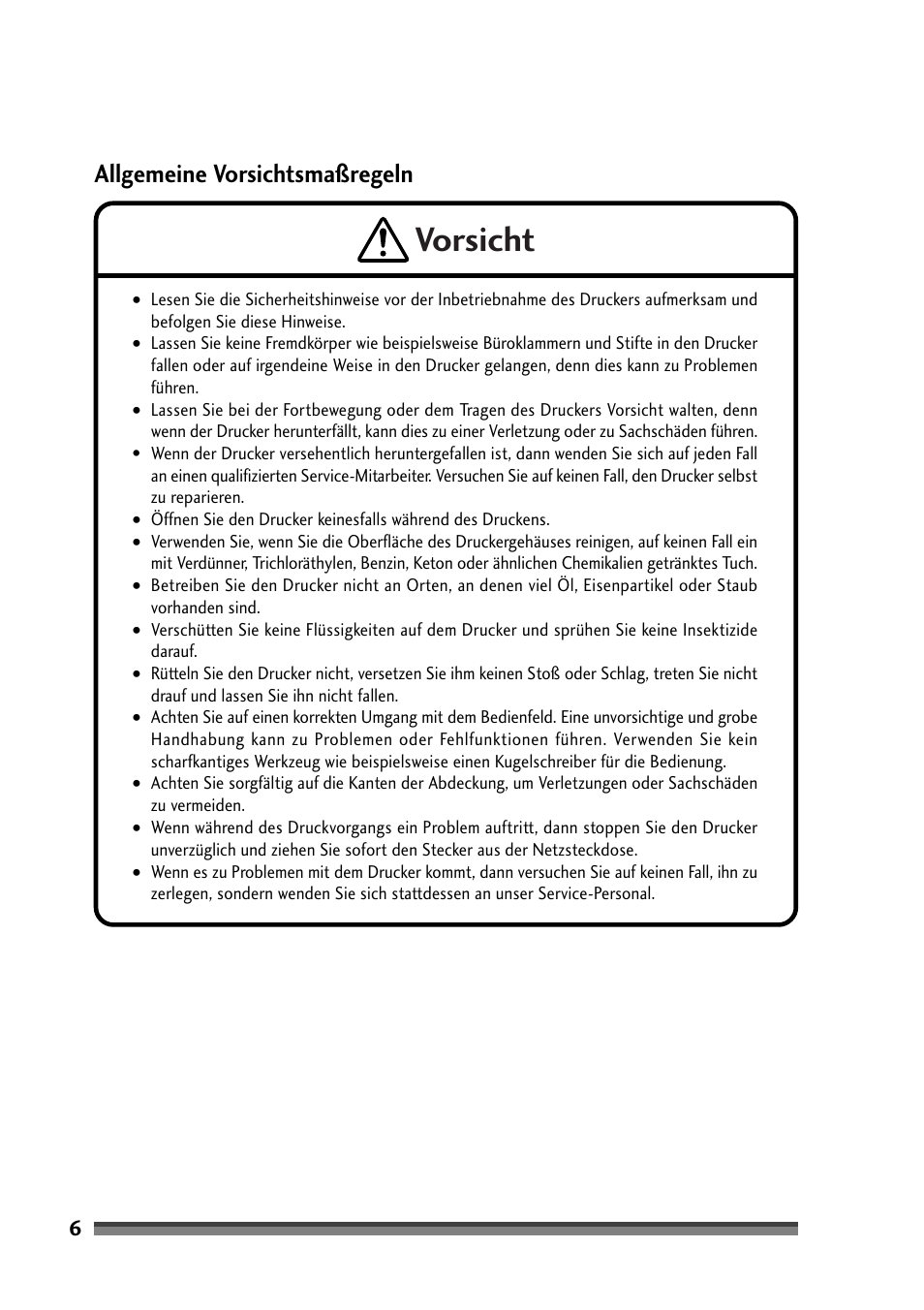 Allgemeine vorsichtsmaßregeln, Vorsicht | Citizen Systems Citizen CD-S500 User Manual | Page 100 / 220