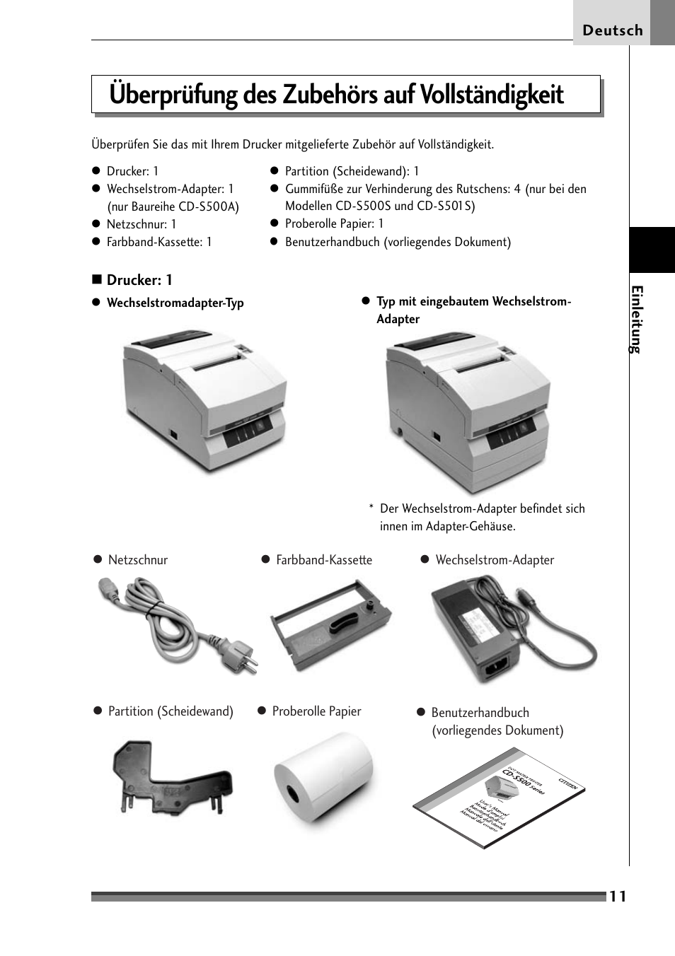 Überprüfung des zubehörs auf vollständigkeit | Citizen Systems Citizen CD-S500 User Manual | Page 105 / 220