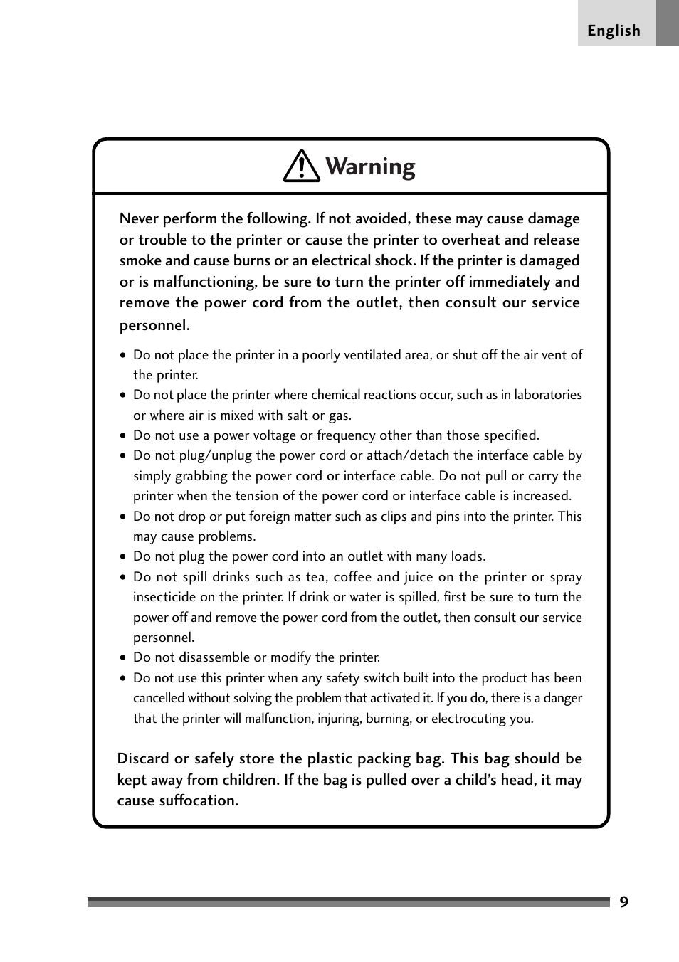 Warning | Citizen Systems Citizen CD-S500 User Manual | Page 11 / 220