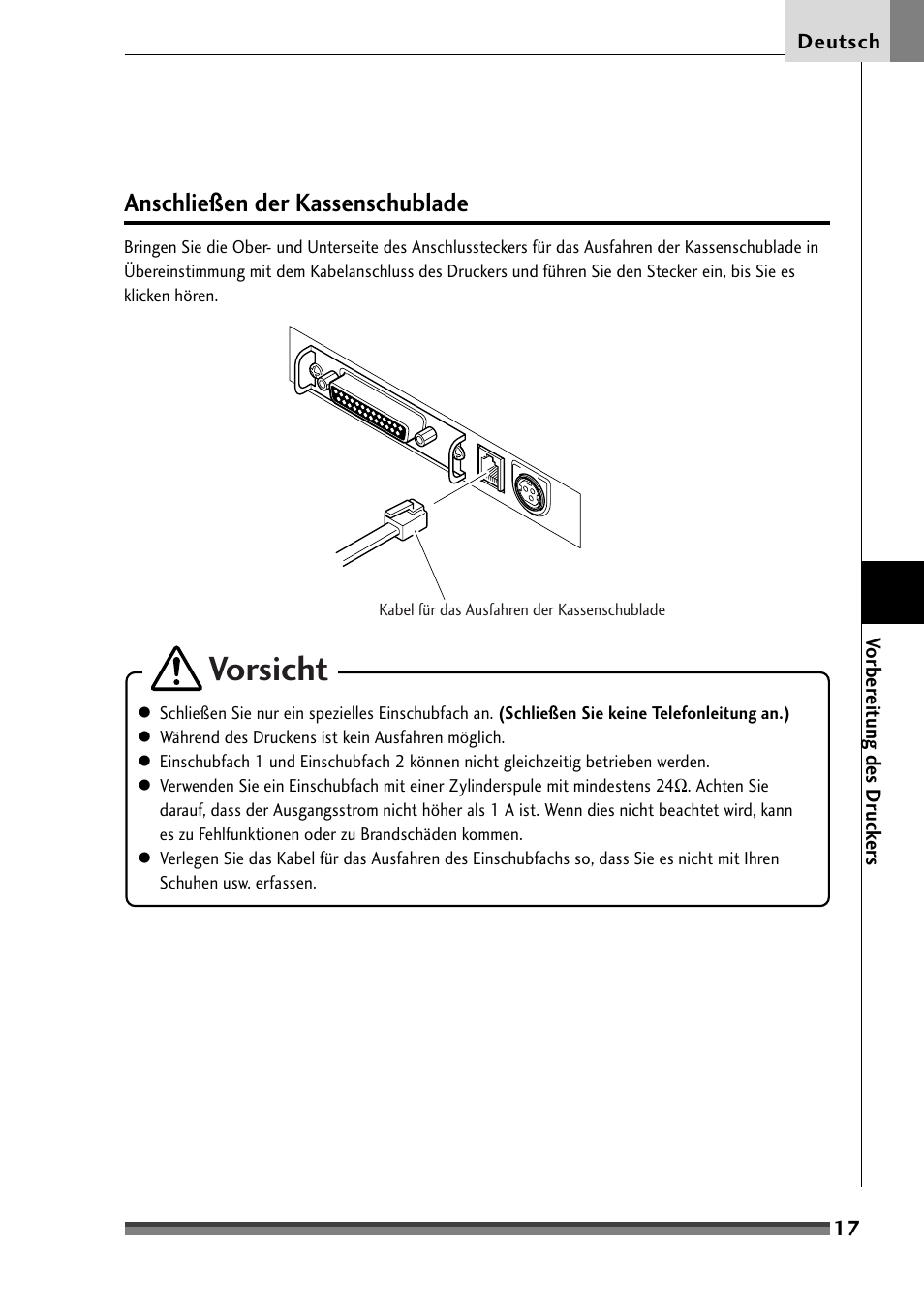 Anschließen der kassenschublade, Vorsicht | Citizen Systems Citizen CD-S500 User Manual | Page 111 / 220