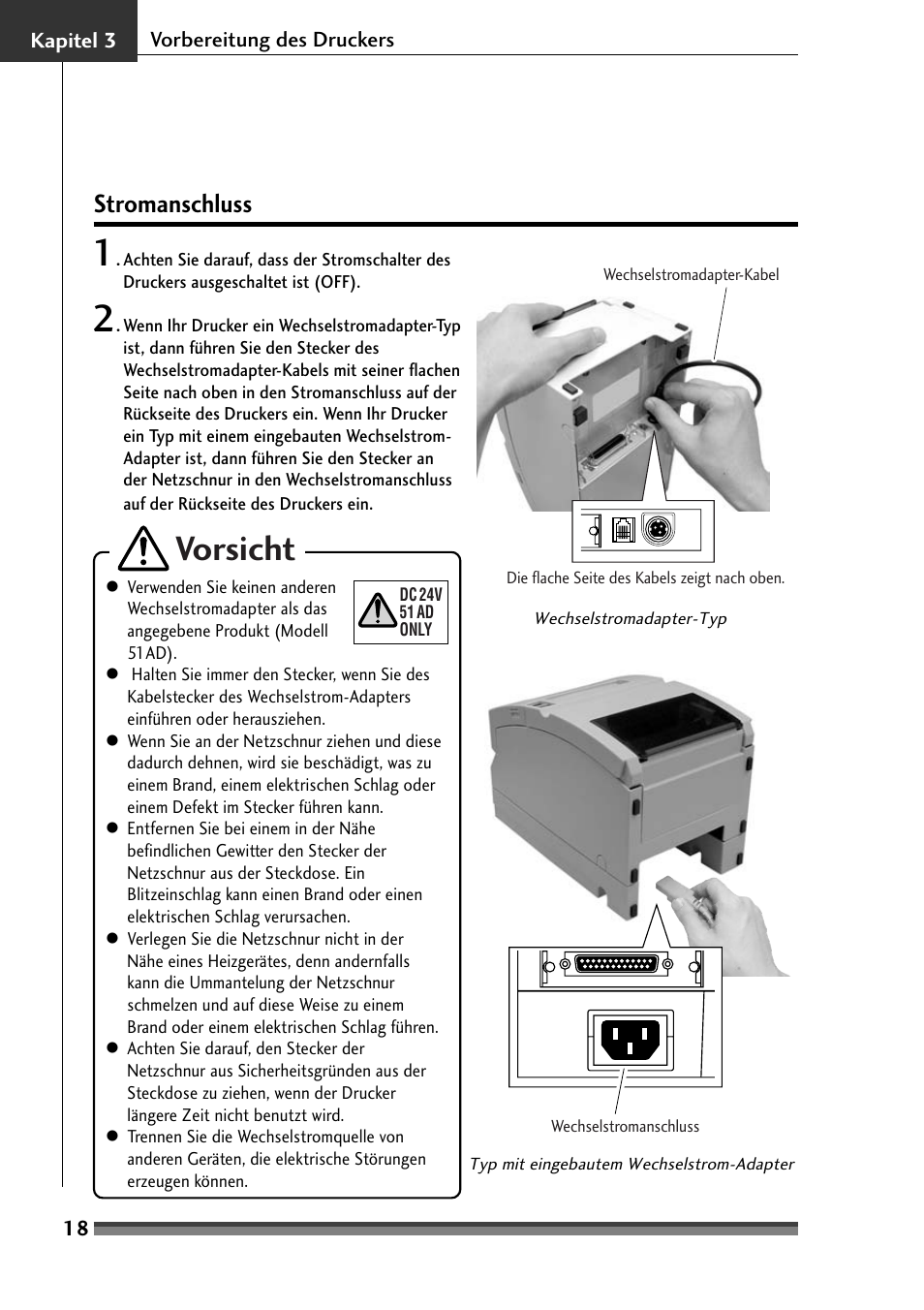 Stromanschluss, Vorsicht | Citizen Systems Citizen CD-S500 User Manual | Page 112 / 220